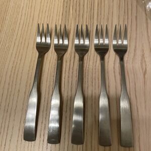 Lot of 5 Rogers stainless steel demitasse forks Silvertone